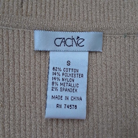 Vintage Y2K Cache Golden Tan Sleeveless Sequin Beaded Top - Picture 11 of 12